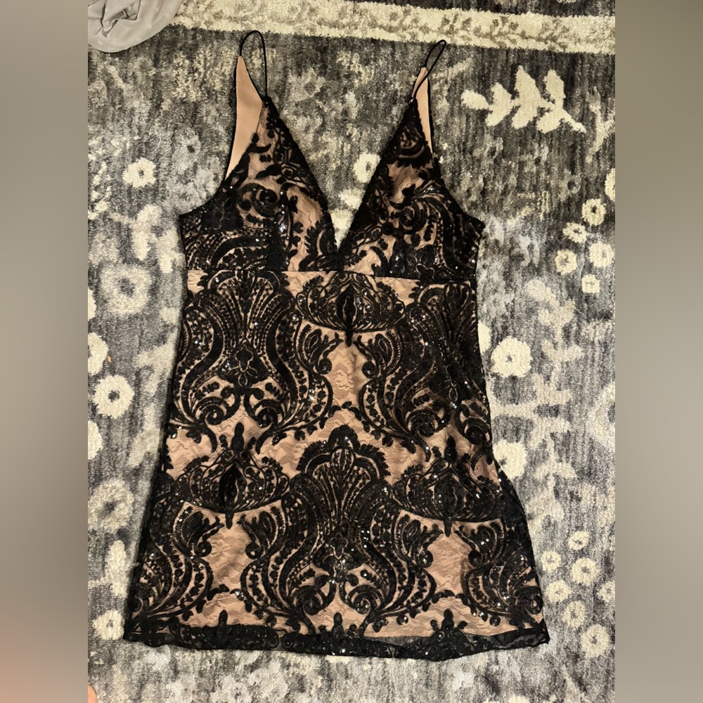 Free People Black Lace Mini Sequin Dress